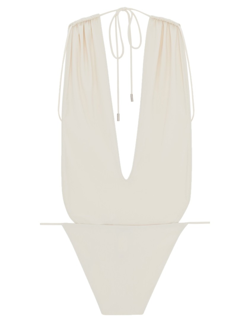Saint Laurent Deep Plunge Neckline One-Piece Swimsuit Wit