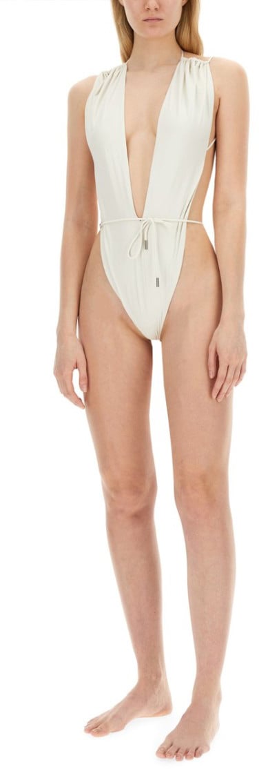 Saint Laurent Deep Plunge Neckline One-Piece Swimsuit Wit