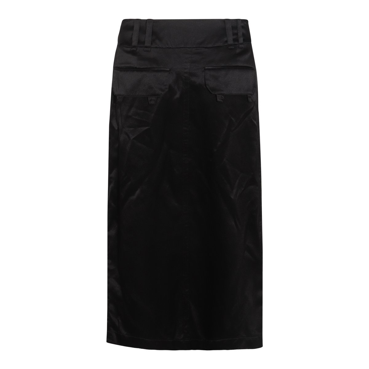 Saint Laurent Silk Midi Skirt With Front Placket And Belt Loops Zwart