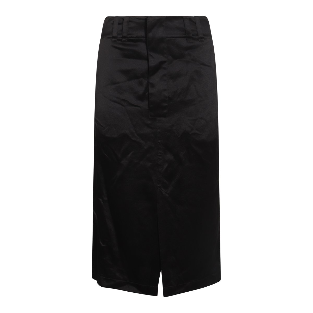 Saint Laurent Silk Midi Skirt With Front Placket And Belt Loops Zwart