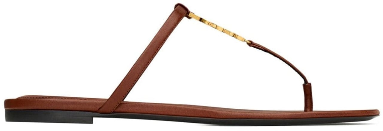 Saint Laurent Saint Laurent Cassandra Leather Flat Sandals Bruin