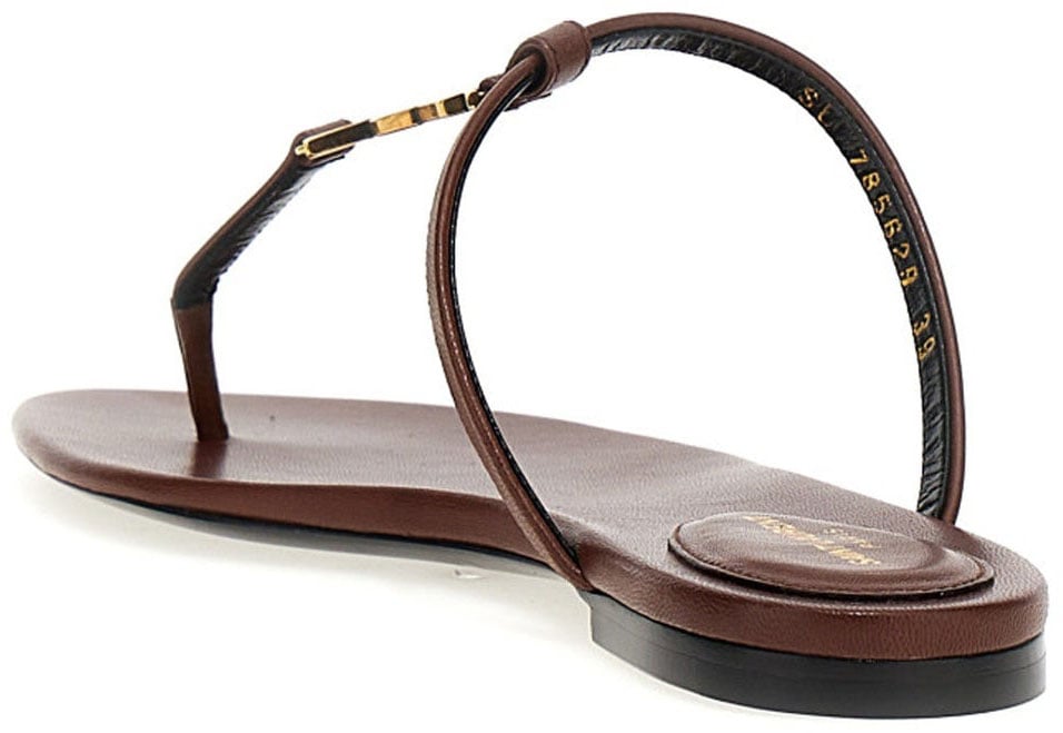 Saint Laurent Saint Laurent Cassandra Leather Flat Sandals Bruin