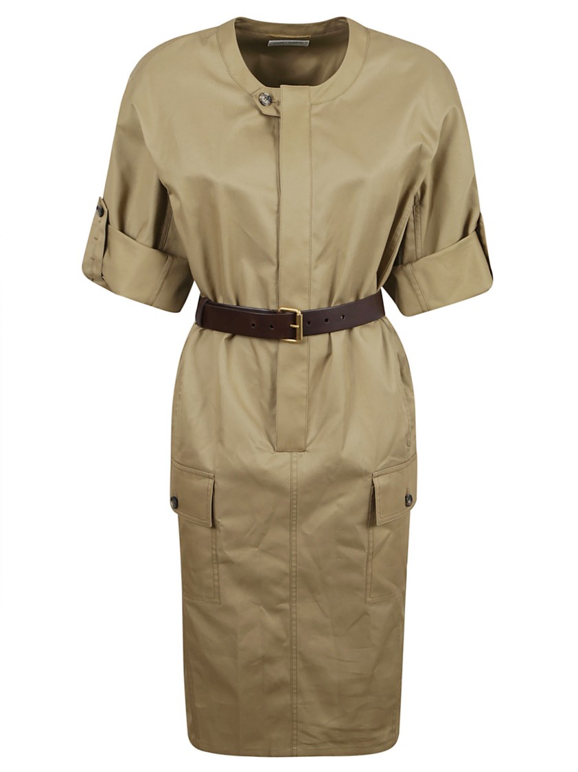 Saint Laurent Structured Beige Dress With Tailored Waist Neutraal