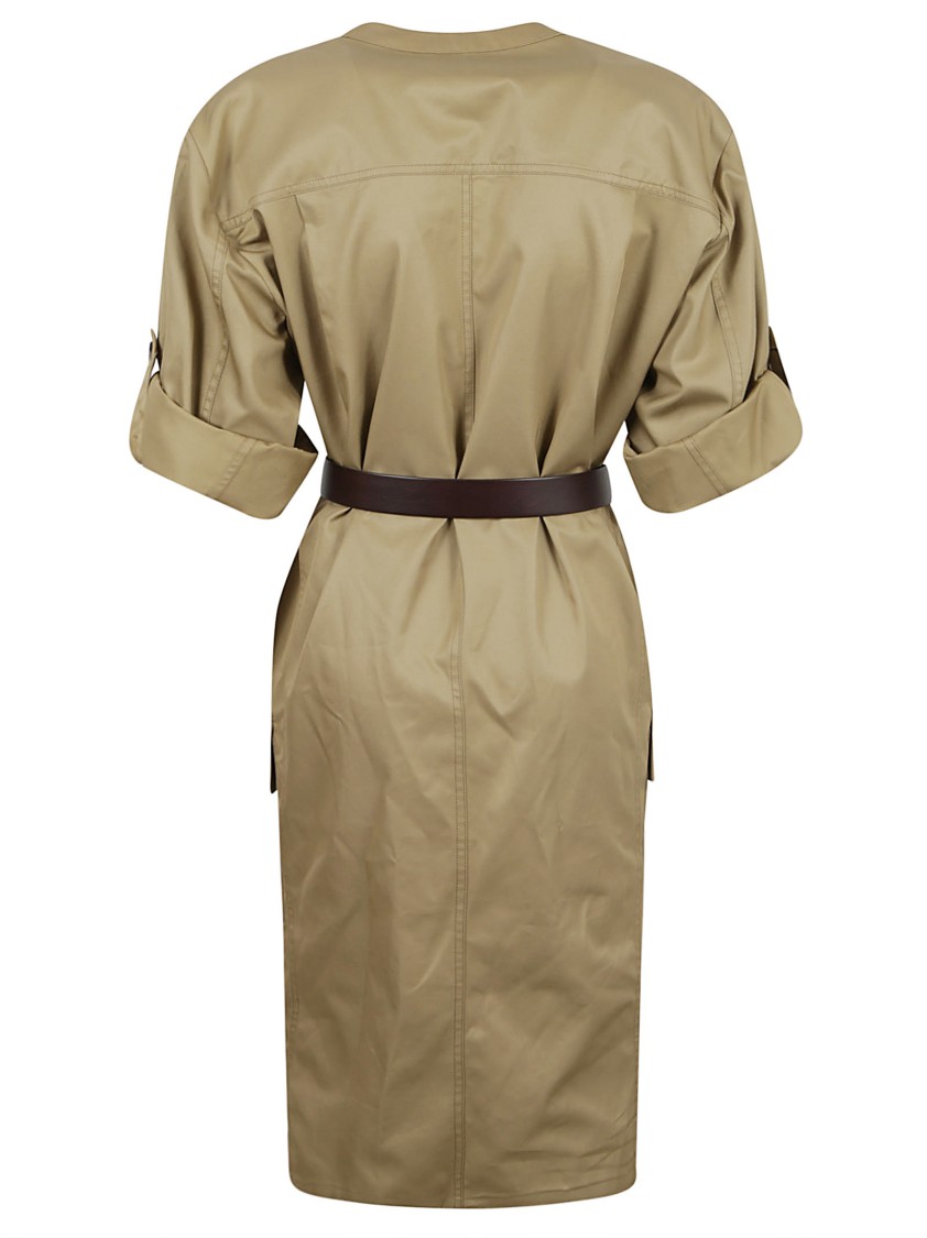 Saint Laurent Structured Beige Dress With Tailored Waist Neutraal