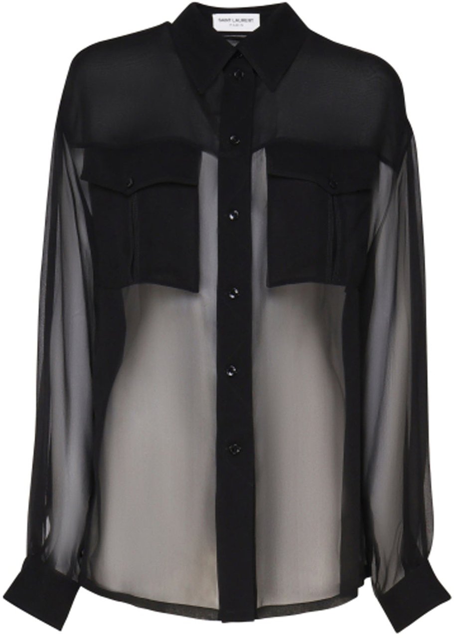 Saint Laurent Saint Laurent Silk Crepe Muslin Shirt Zwart