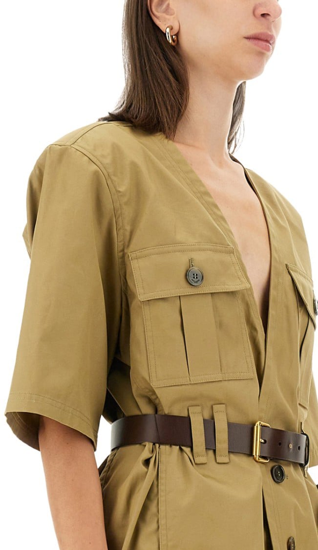 Saint Laurent Relaxed-Fit Beige Dress With Belted Waist Bruin