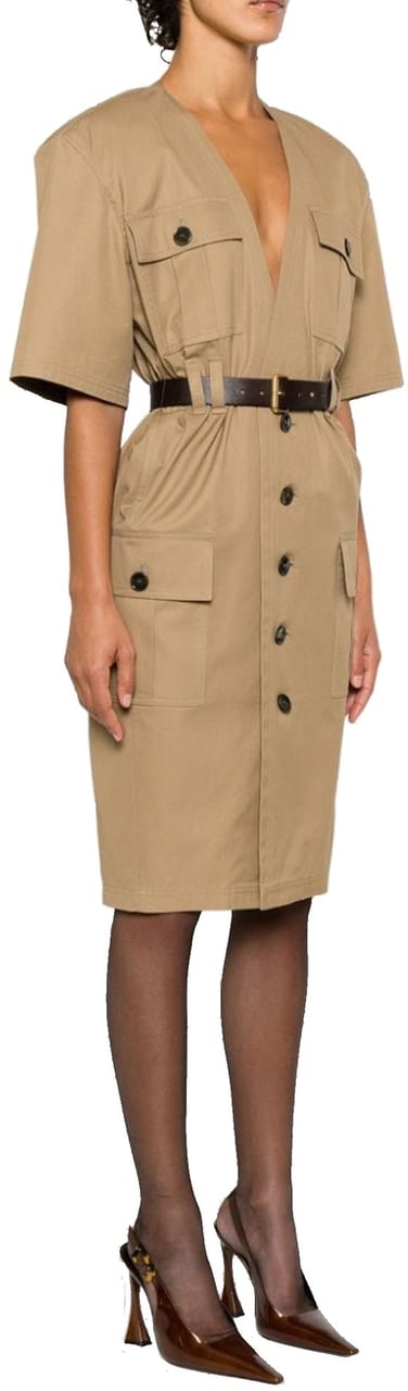 Saint Laurent Saint Laurent Knee-Length Saharienne Dress Beige
