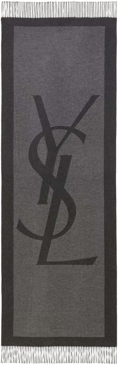 Saint Laurent Grey Sciarpa Cassandre Monogrammed Scarf Grijs