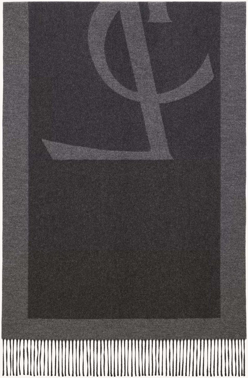 Saint Laurent Grey Sciarpa Cassandre Monogrammed Scarf Grijs