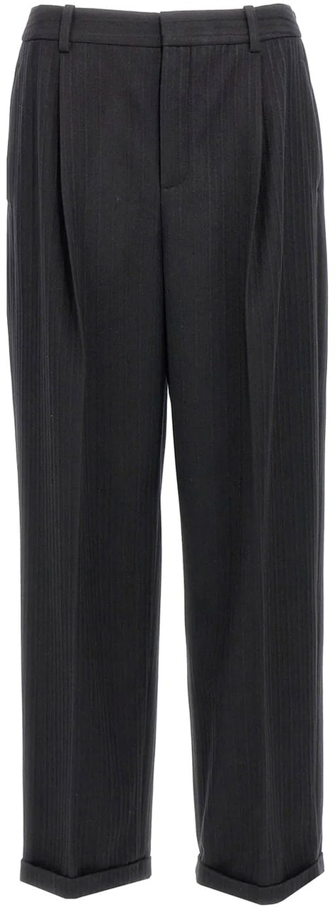 Saint Laurent Cashmere And Wool Flannel 90'S Striped Pants Zwart