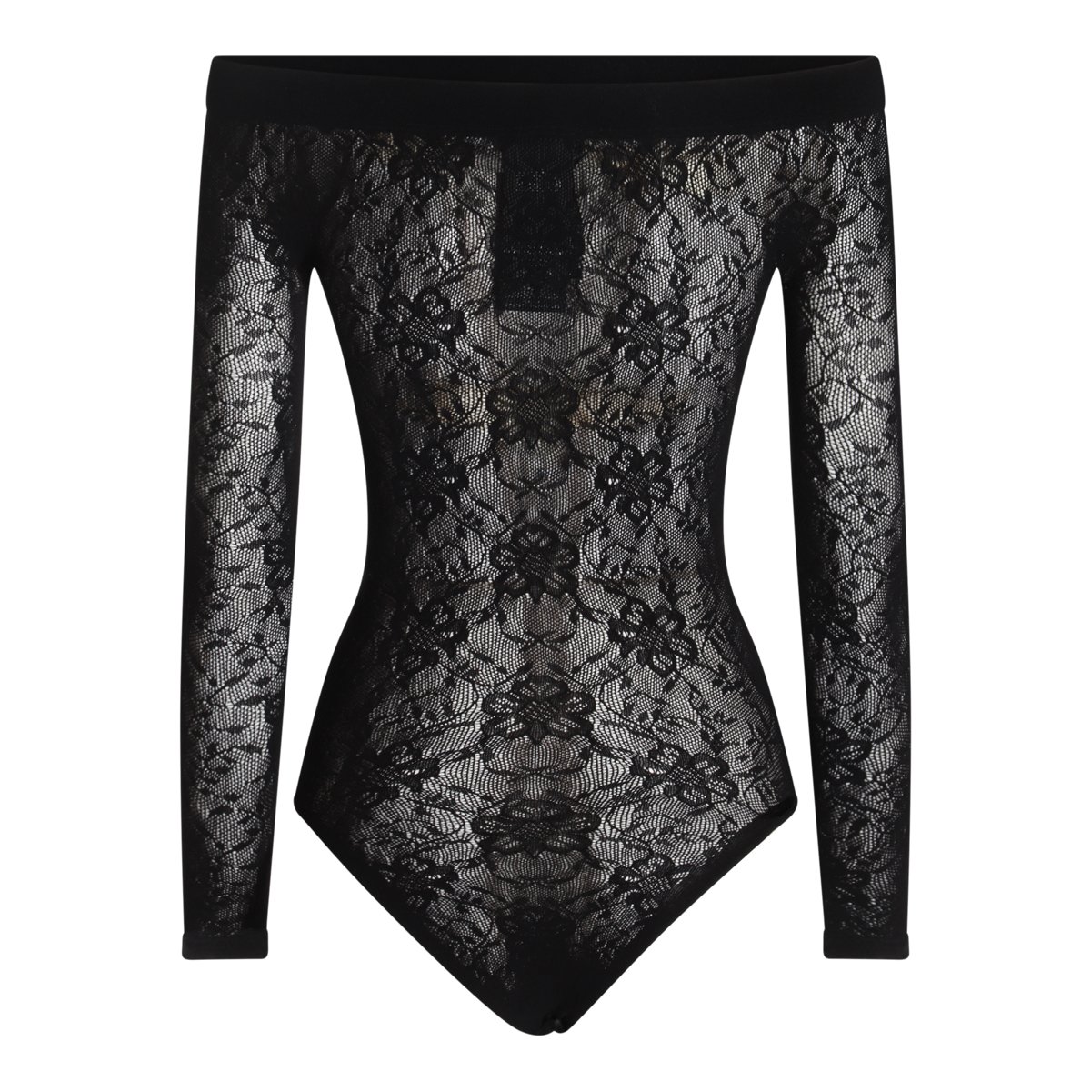Saint Laurent Sheer Lace Bodysuit With Off-The-Shoulder Design Grijs