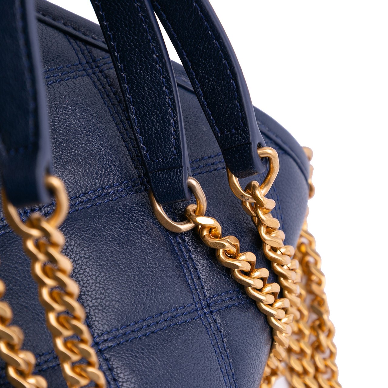 Saint Laurent Quilted Diamond Lambskin Becky Wallet on Chain Blauw