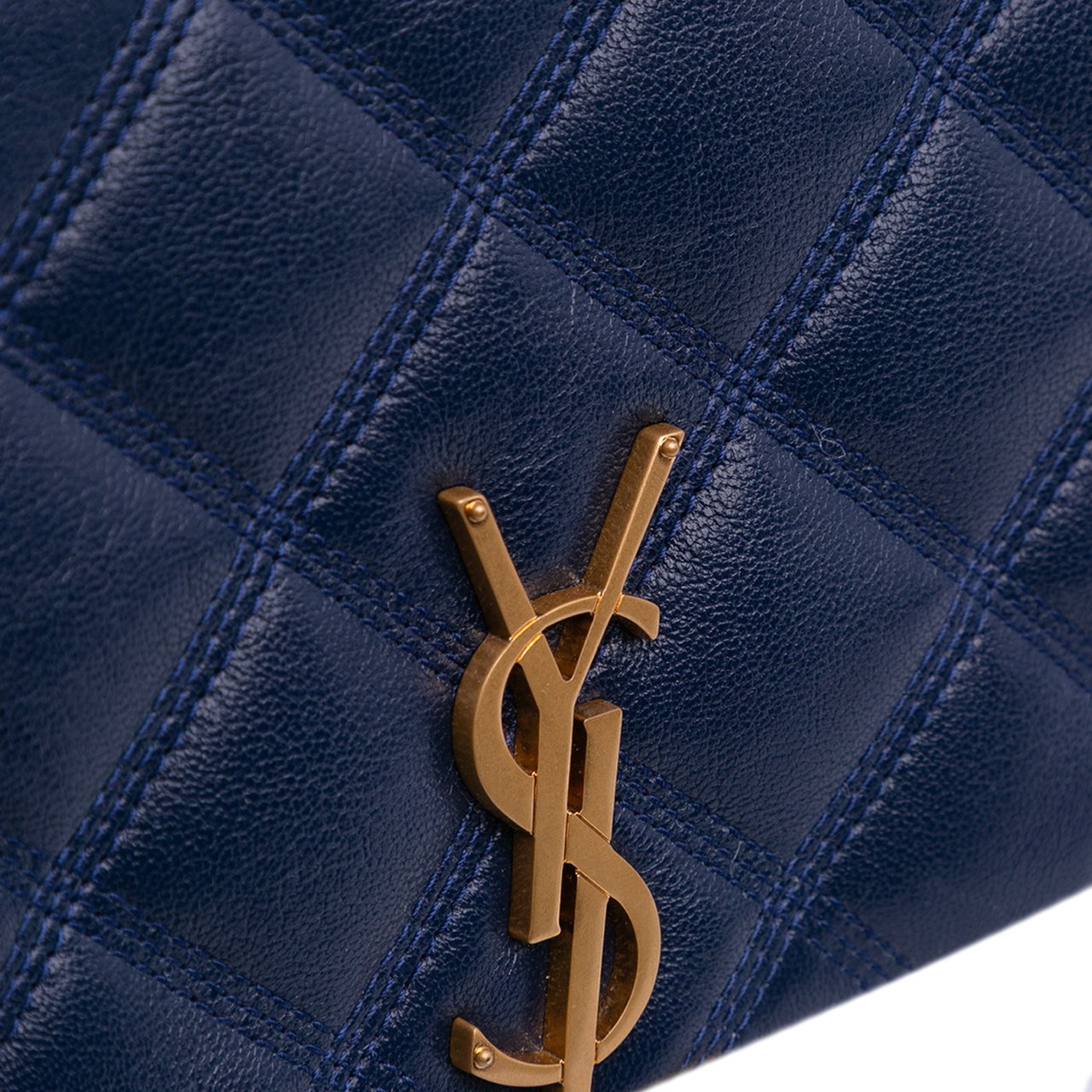 Saint Laurent Quilted Diamond Lambskin Becky Wallet on Chain Blauw