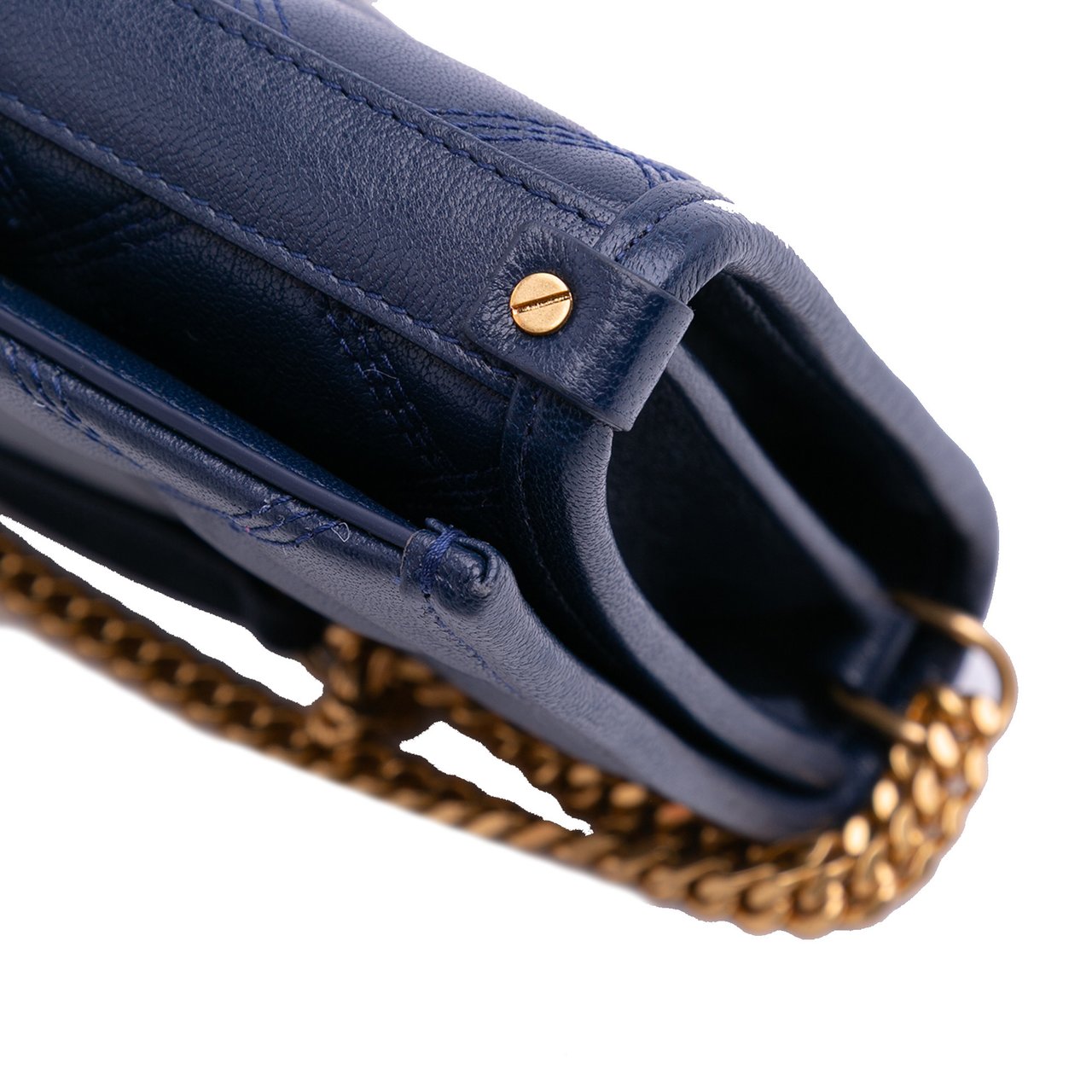 Saint Laurent Quilted Diamond Lambskin Becky Wallet on Chain Blauw