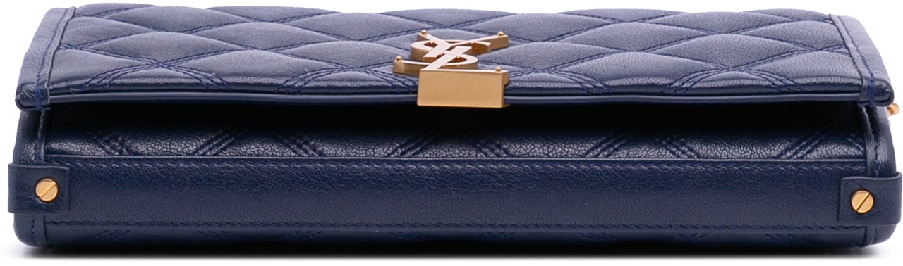 Saint Laurent Quilted Diamond Lambskin Becky Wallet on Chain Blauw