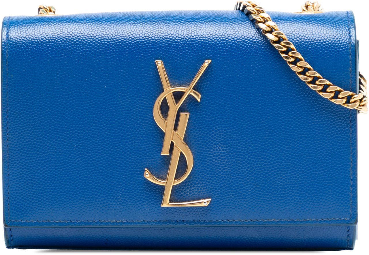 Saint Laurent Small Grain De Poudre Monogram Kate Crossbody Blauw