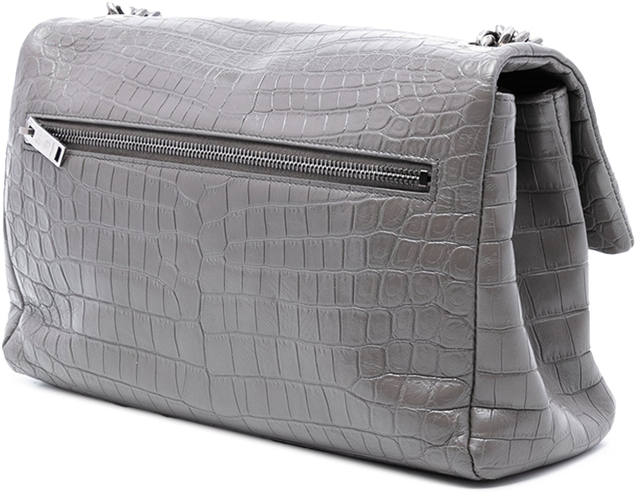 Saint Laurent Medium Croc Embossed Calfskin Monogram West Hollywood Crossbody Grijs