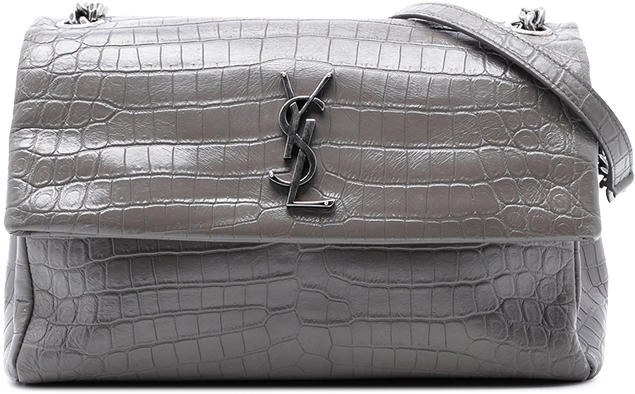 Saint Laurent Medium Croc Embossed Calfskin Monogram West Hollywood Crossbody Grijs