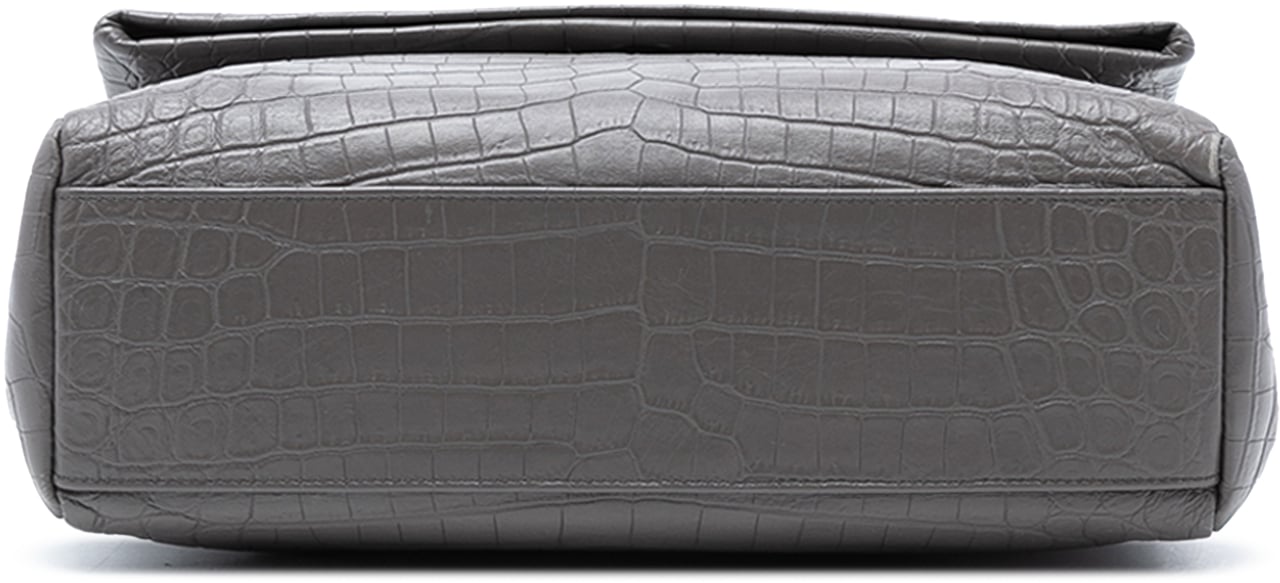 Saint Laurent Medium Croc Embossed Calfskin Monogram West Hollywood Crossbody Grijs
