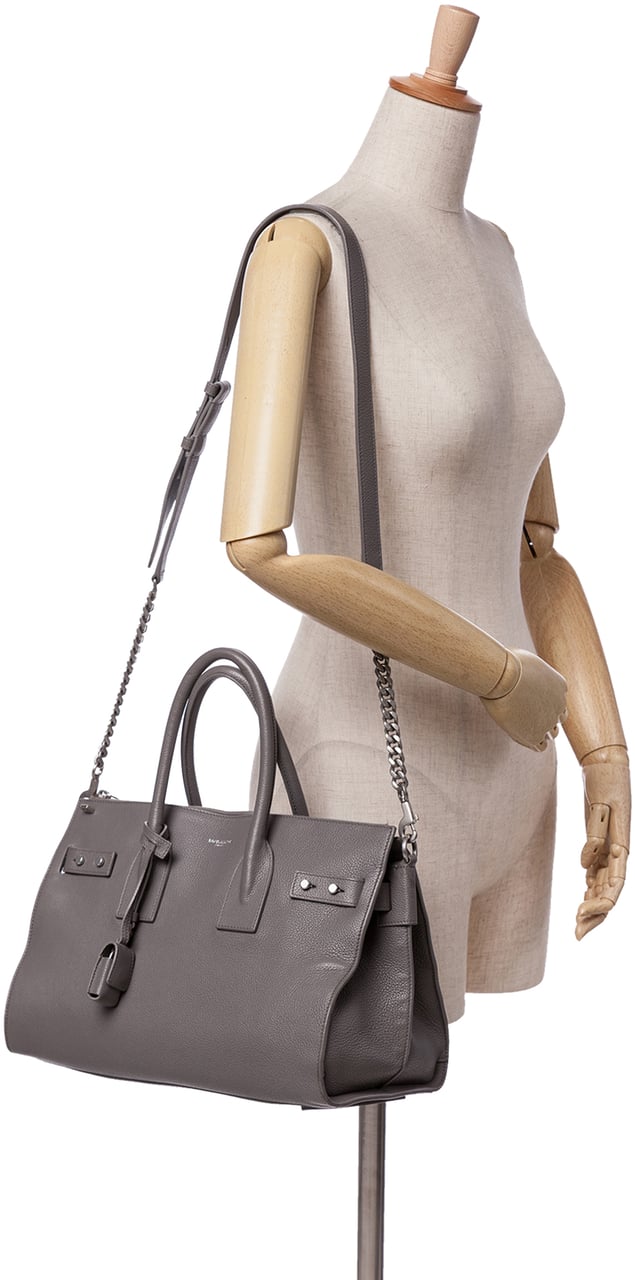 Saint Laurent Small Grained Calfskin Supple Sac De Jour Satchel Grijs