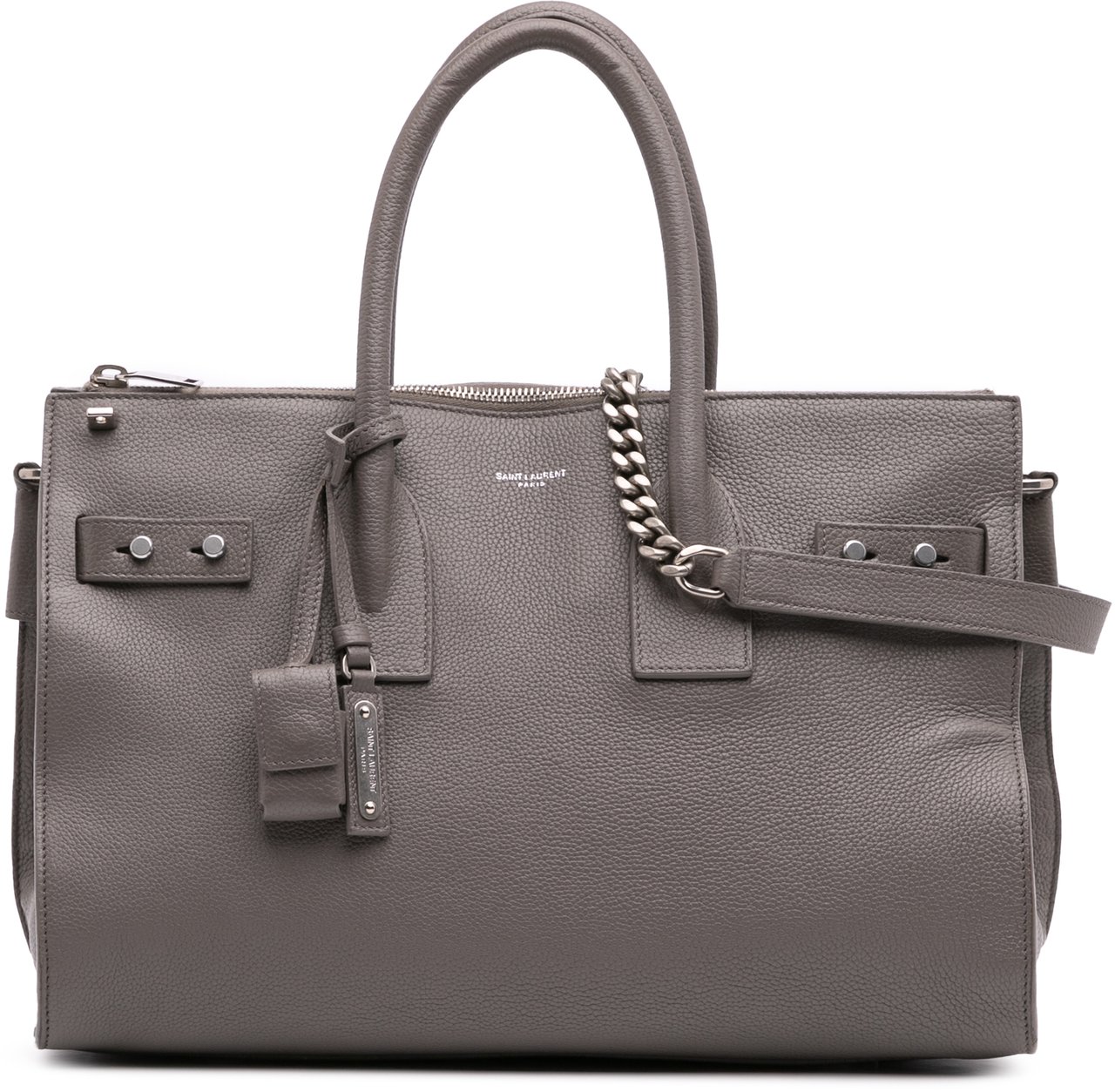 Saint Laurent Small Grained Calfskin Supple Sac De Jour Satchel Grijs