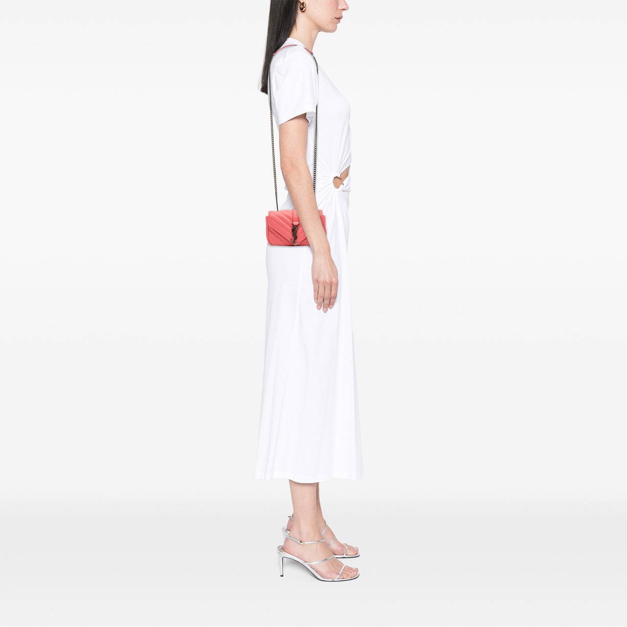 Saint Laurent Baby Grained Calfskin Chevron Classic Monogram Chain Bag Roze