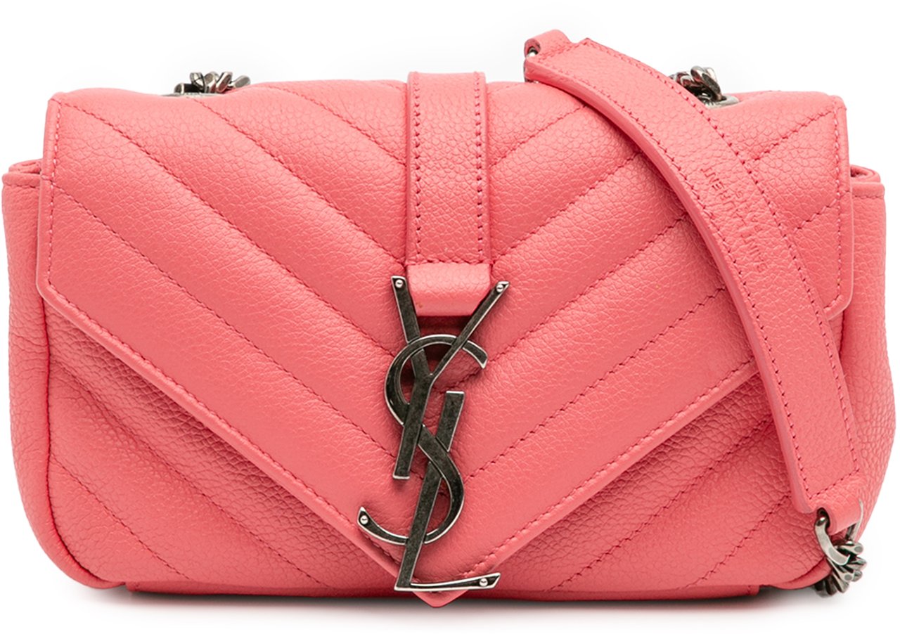 Saint Laurent Baby Grained Calfskin Chevron Classic Monogram Chain Bag Roze