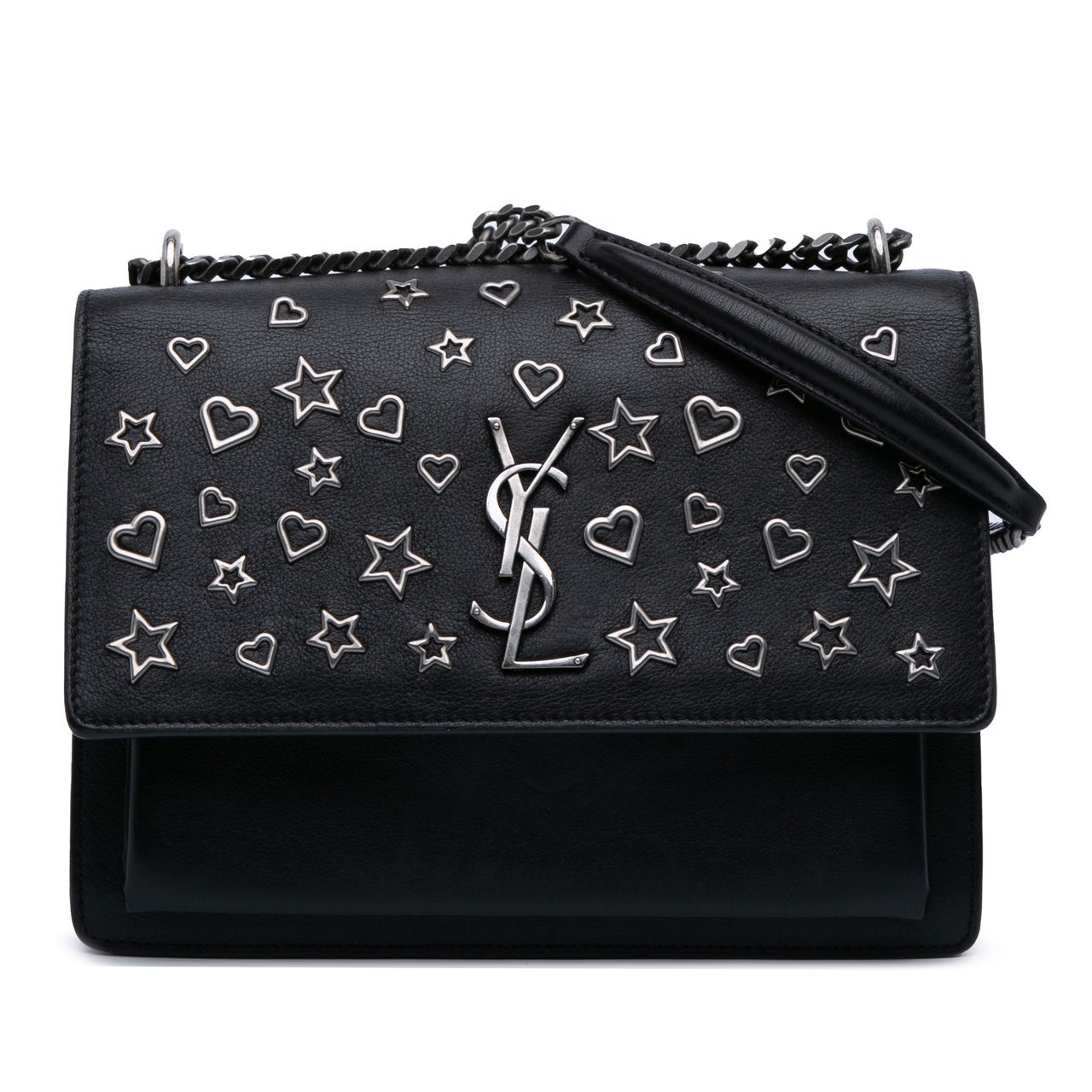 Saint Laurent Medium Leather Monogram Stars and Hearts Sunset Crossbody Zwart