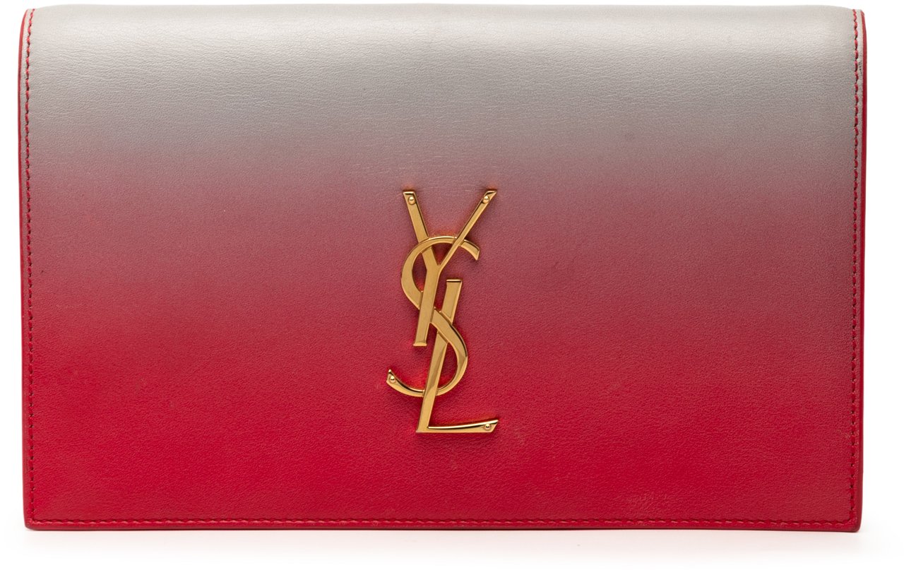 Saint Laurent Smooth Ombre Calfskin Monogram Kate Clutch Rood