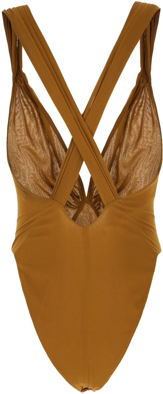 Saint Laurent Saint Laurent Khaki green stretch silk bodysuit Groen