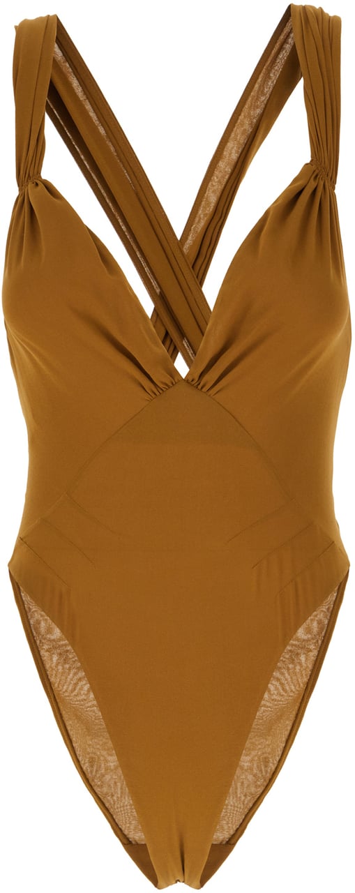 Saint Laurent Saint Laurent Khaki green stretch silk bodysuit Groen