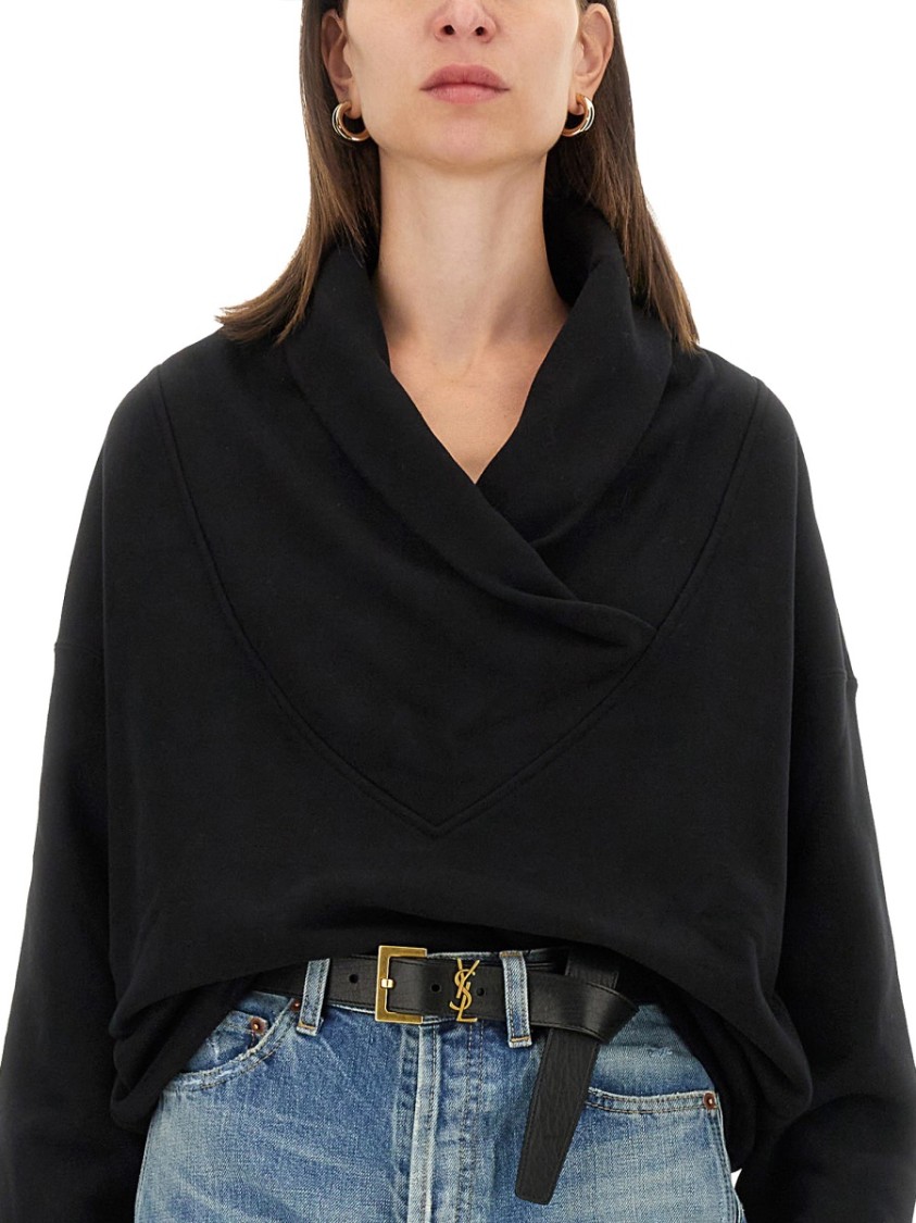 Saint Laurent V-Neck Sweatshirt With Wide Collar Zwart