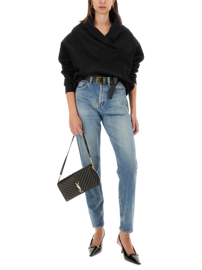 Saint Laurent V-Neck Sweatshirt With Wide Collar Zwart
