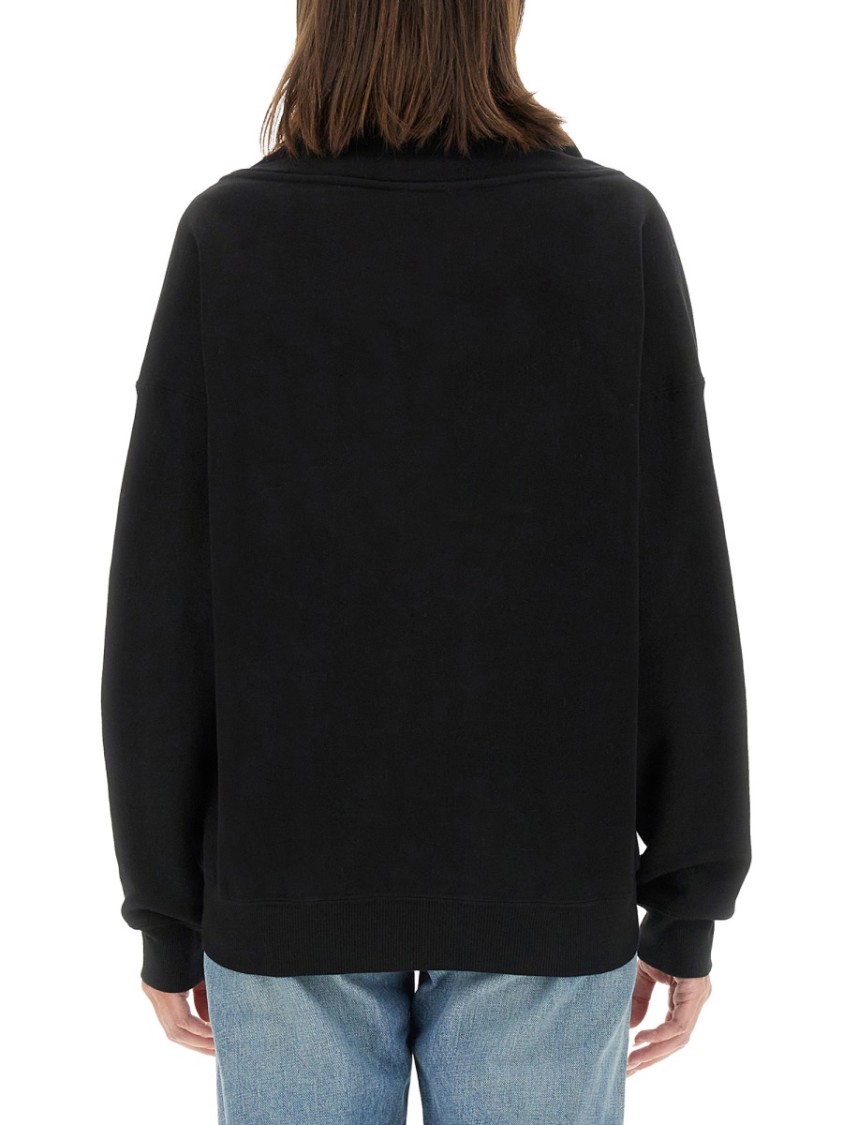 Saint Laurent V-Neck Sweatshirt With Wide Collar Zwart