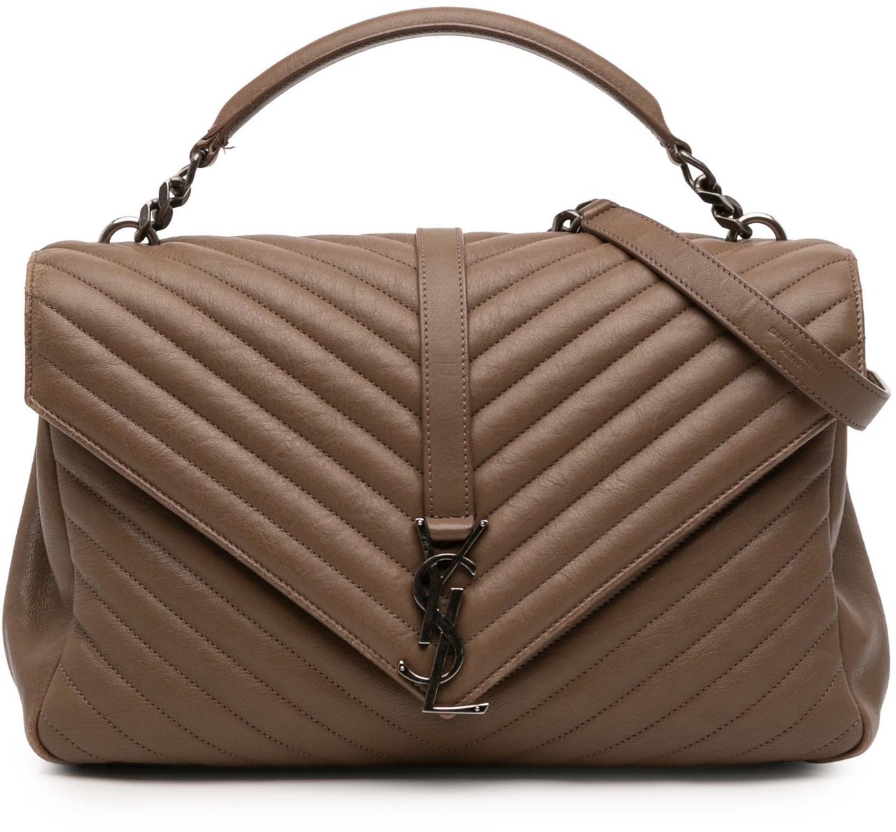 Saint Laurent Large Quilted Chevron Sheepskin College Satchel Bruin