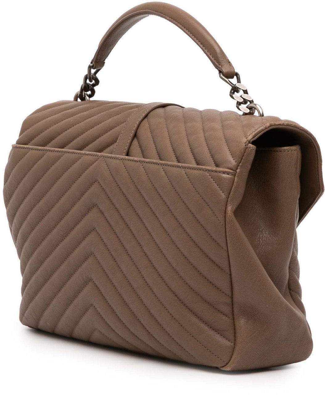 Saint Laurent Large Quilted Chevron Sheepskin College Satchel Bruin