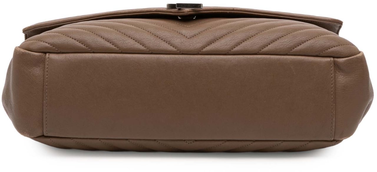 Saint Laurent Large Quilted Chevron Sheepskin College Satchel Bruin