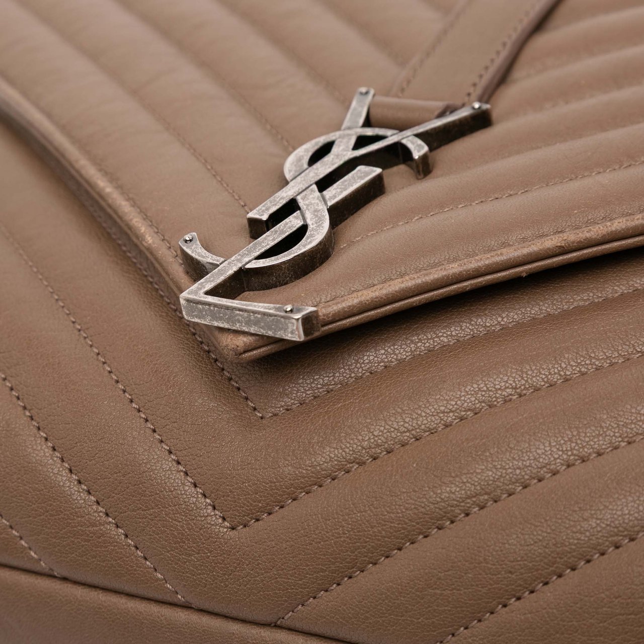 Saint Laurent Large Quilted Chevron Sheepskin College Satchel Bruin