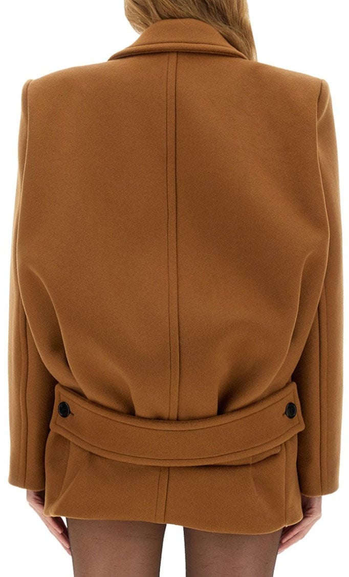 Saint Laurent Structured Short Wool Coat With Wide Lapels Bruin