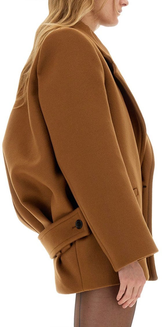 Saint Laurent Structured Short Wool Coat With Wide Lapels Bruin