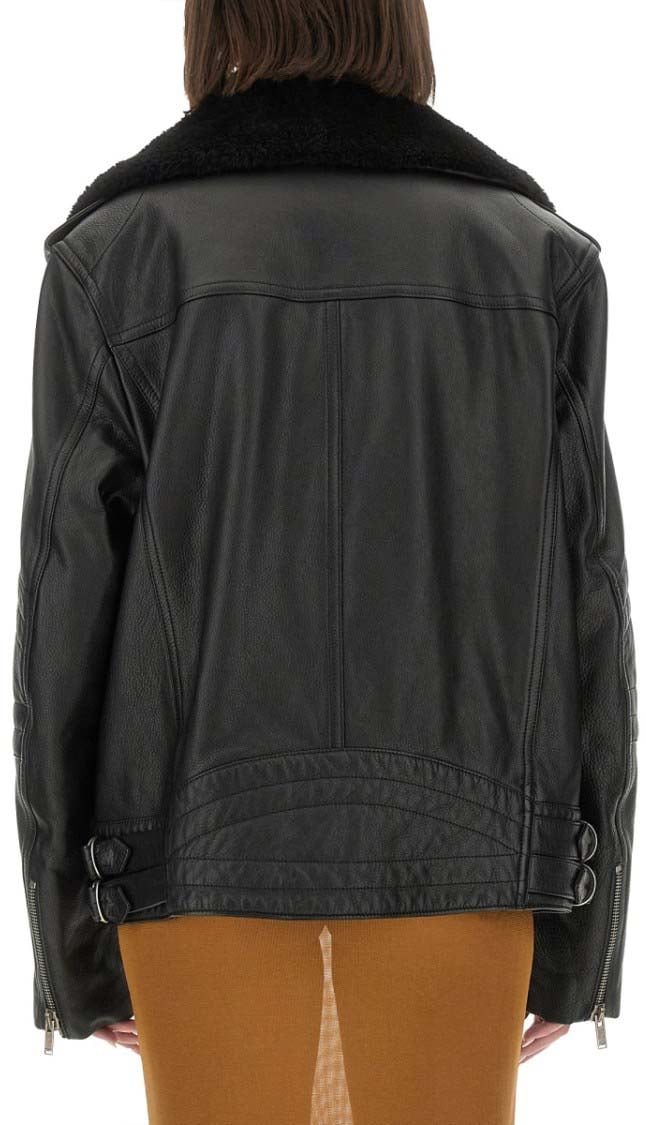 Saint Laurent Asymmetrical Zip Leather Biker Jacket Zwart