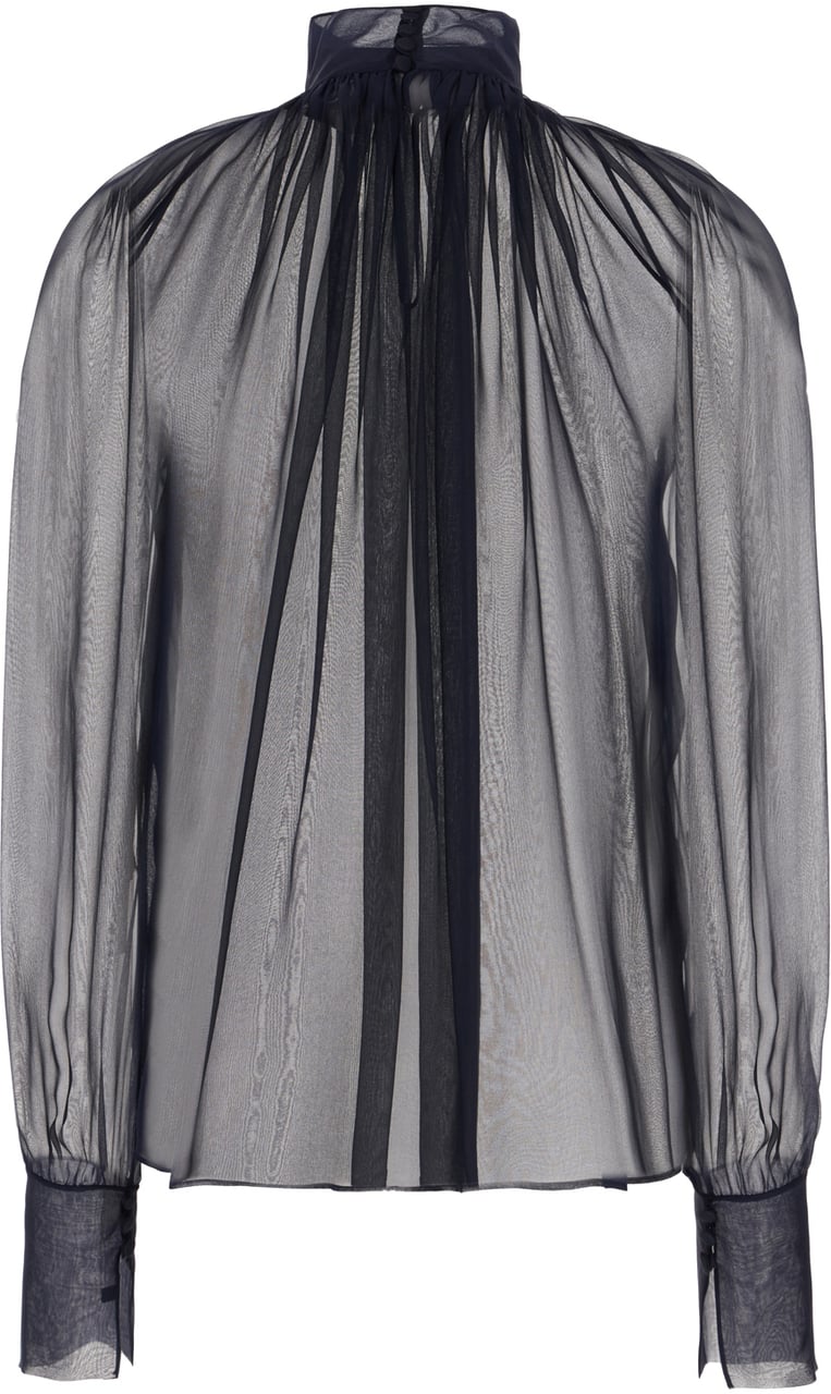 Saint Laurent Saint Laurent Navy blue silk blouse Blauw