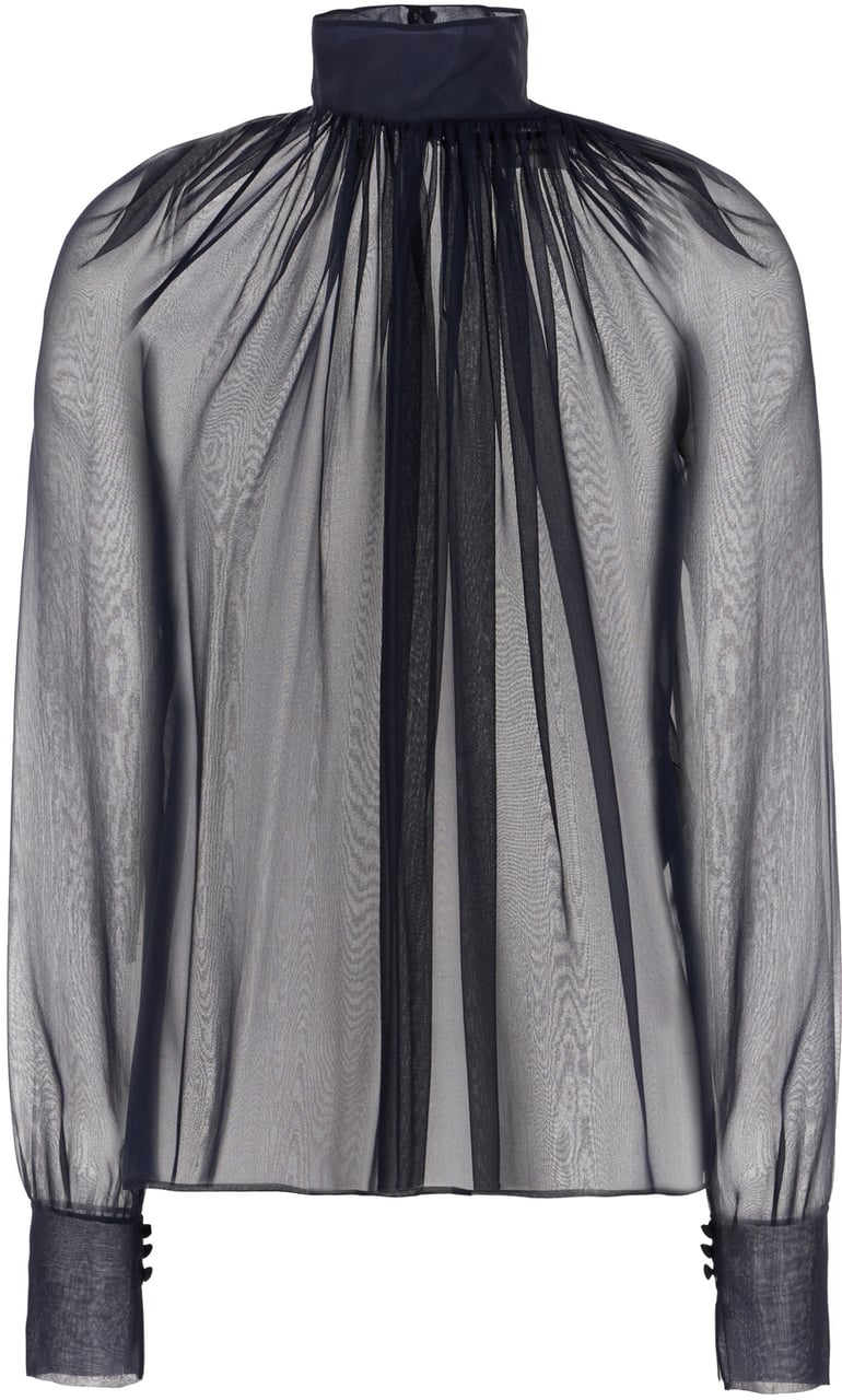 Saint Laurent Saint Laurent Navy blue silk blouse Blauw