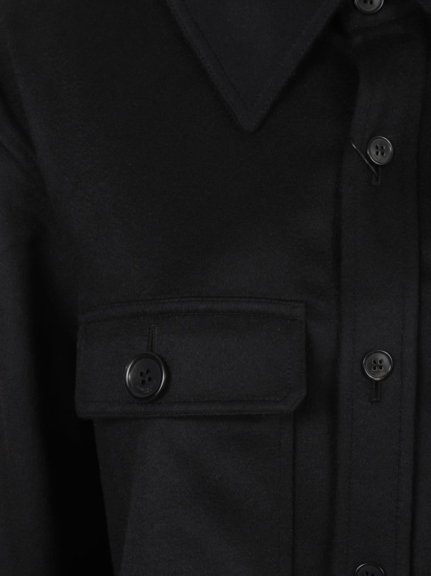 Saint Laurent Button-Up Black Cashmere Shirt With Chest Pockets Zwart