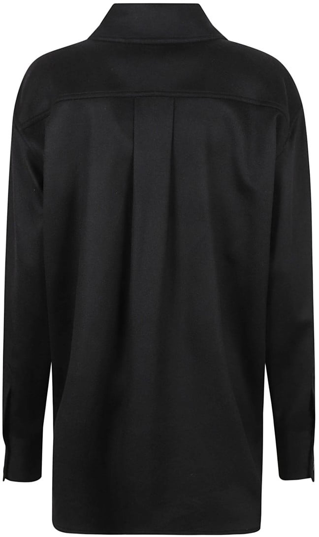 Saint Laurent Button-Up Black Cashmere Shirt With Chest Pockets Zwart