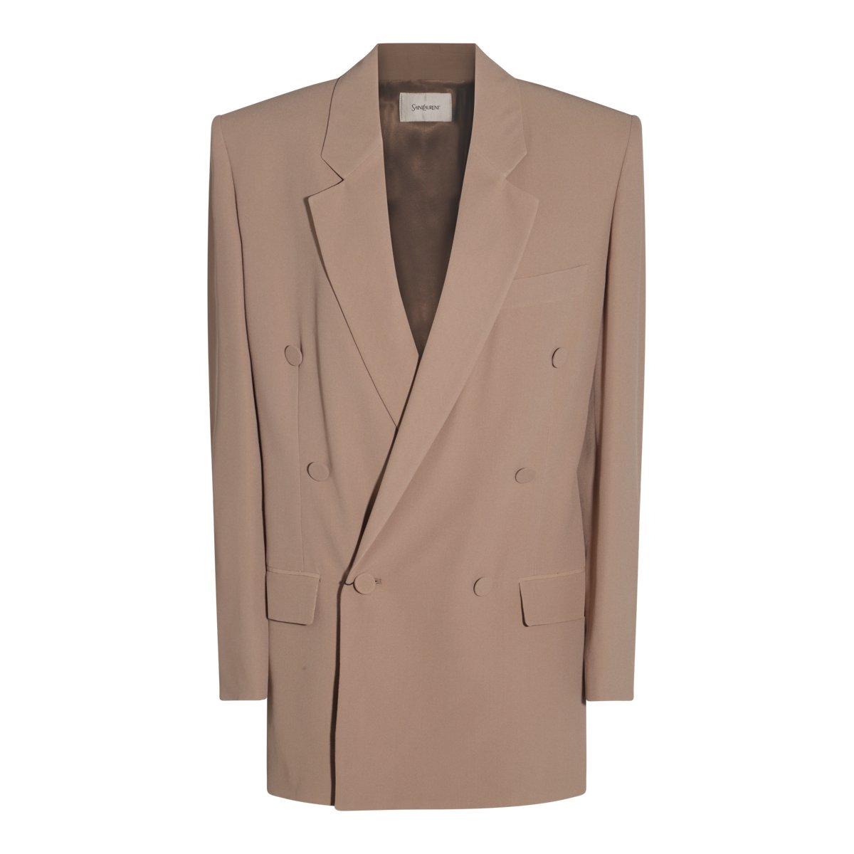 Saint Laurent Double-Breasted Tailored Jacket with Flap Pockets Neutraal