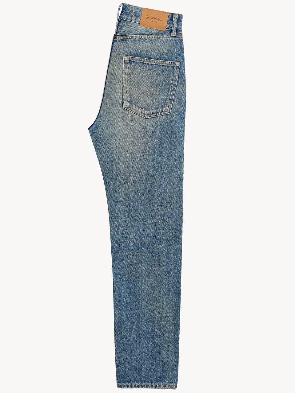 Saint Laurent Mid-Blue Straight-Leg Denim Jeans With Faded Wash Blauw