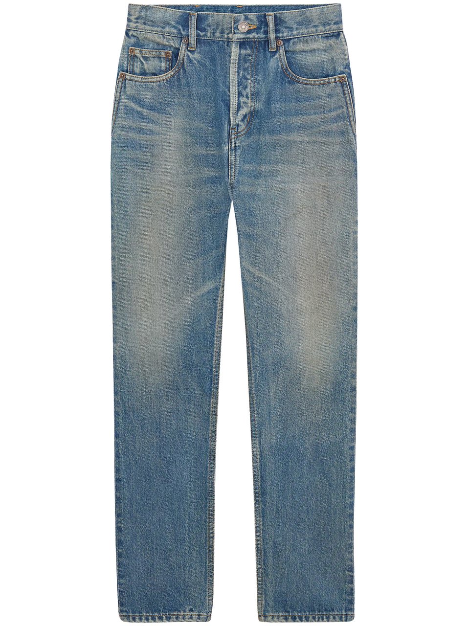 Saint Laurent Mid-Blue Straight-Leg Denim Jeans With Faded Wash Blauw