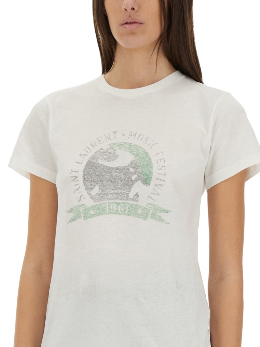 Saint Laurent "Music Festival" T-Shirt Neutraal
