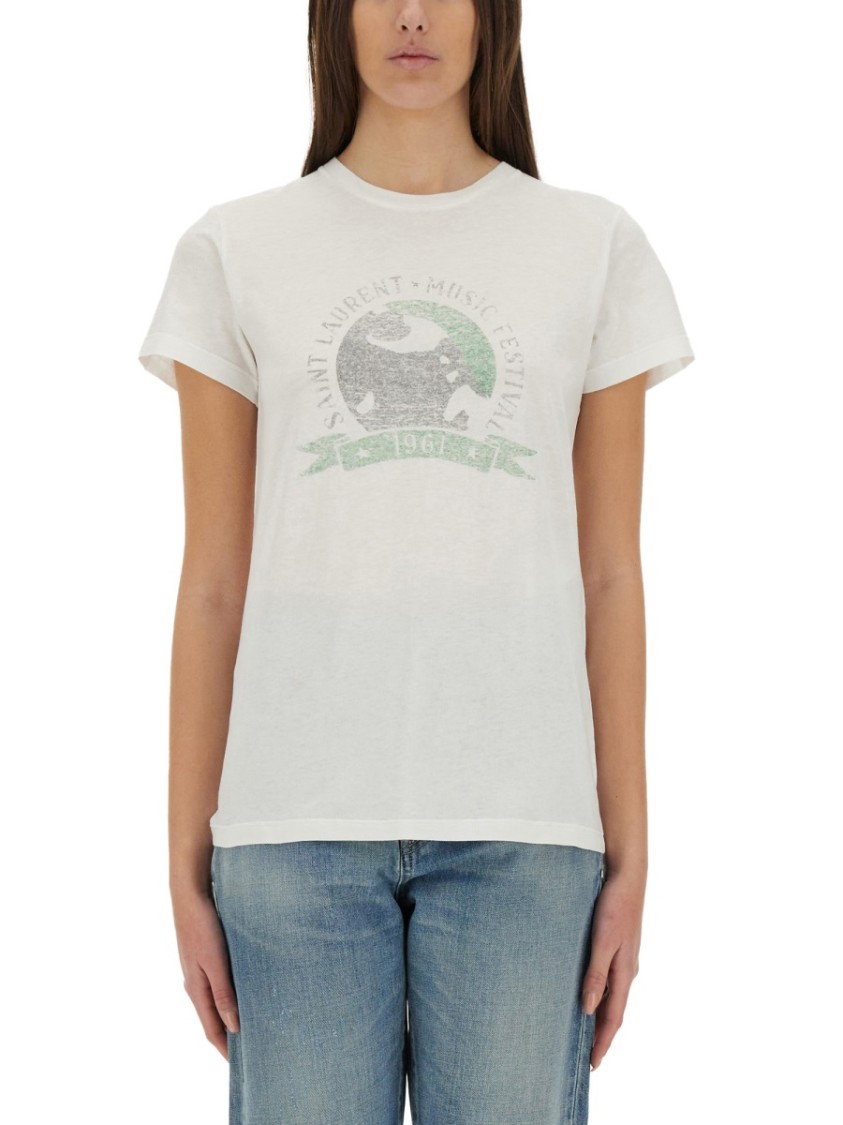 Saint Laurent "Music Festival" T-Shirt Neutraal